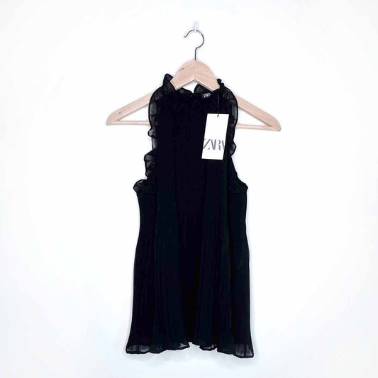 nwt zara high neck accordion blouse with ruffles - size xs