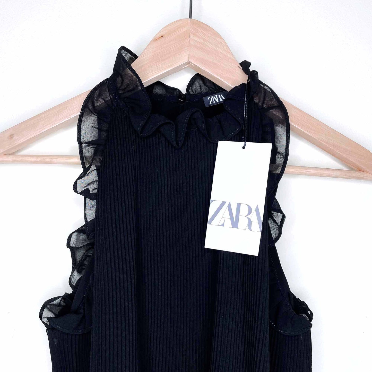 nwt zara high neck accordion blouse with ruffles - size xs