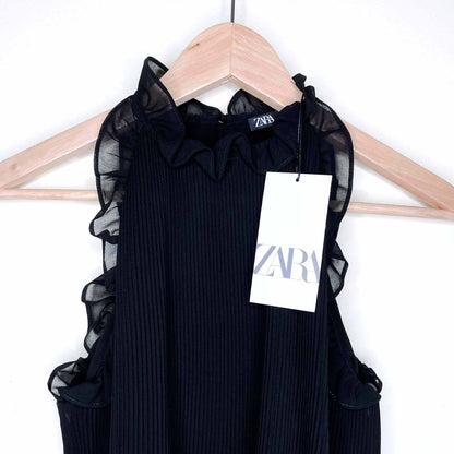 nwt zara high neck accordion blouse with ruffles - size xs