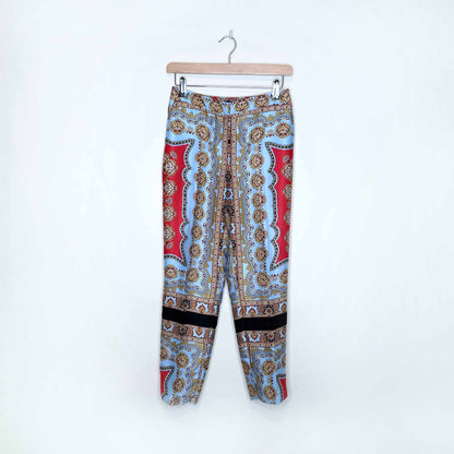 zara scarf print medallion floral satin button down and pants set - size xs