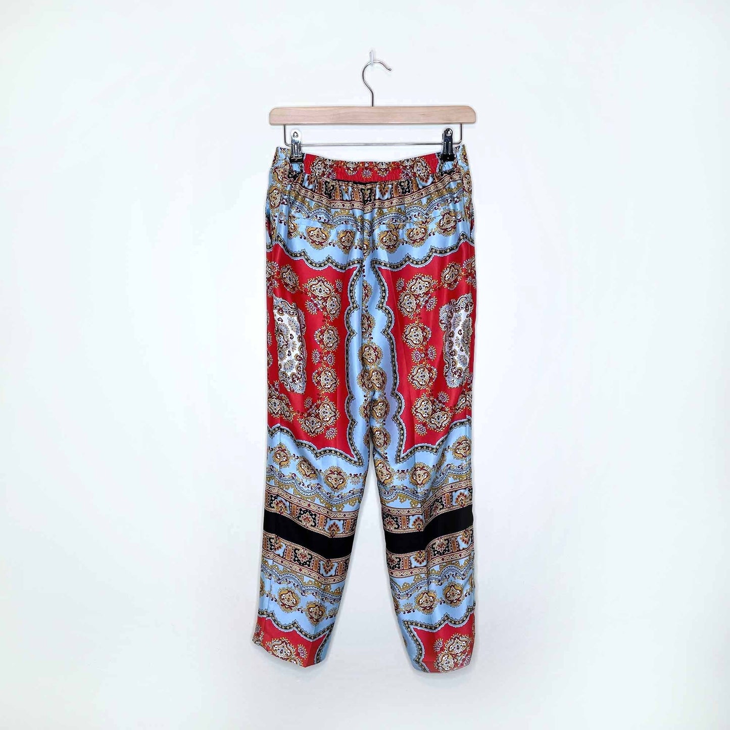 zara scarf print medallion floral satin button down and pants set - size xs