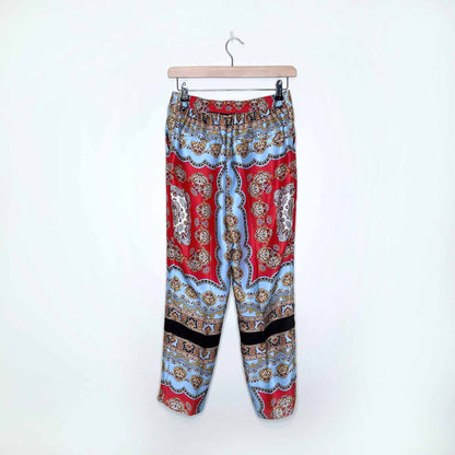 zara scarf print medallion floral satin button down and pants set - size xs