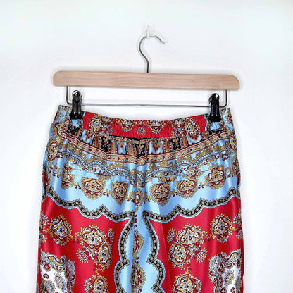 zara scarf print medallion floral satin button down and pants set - size xs