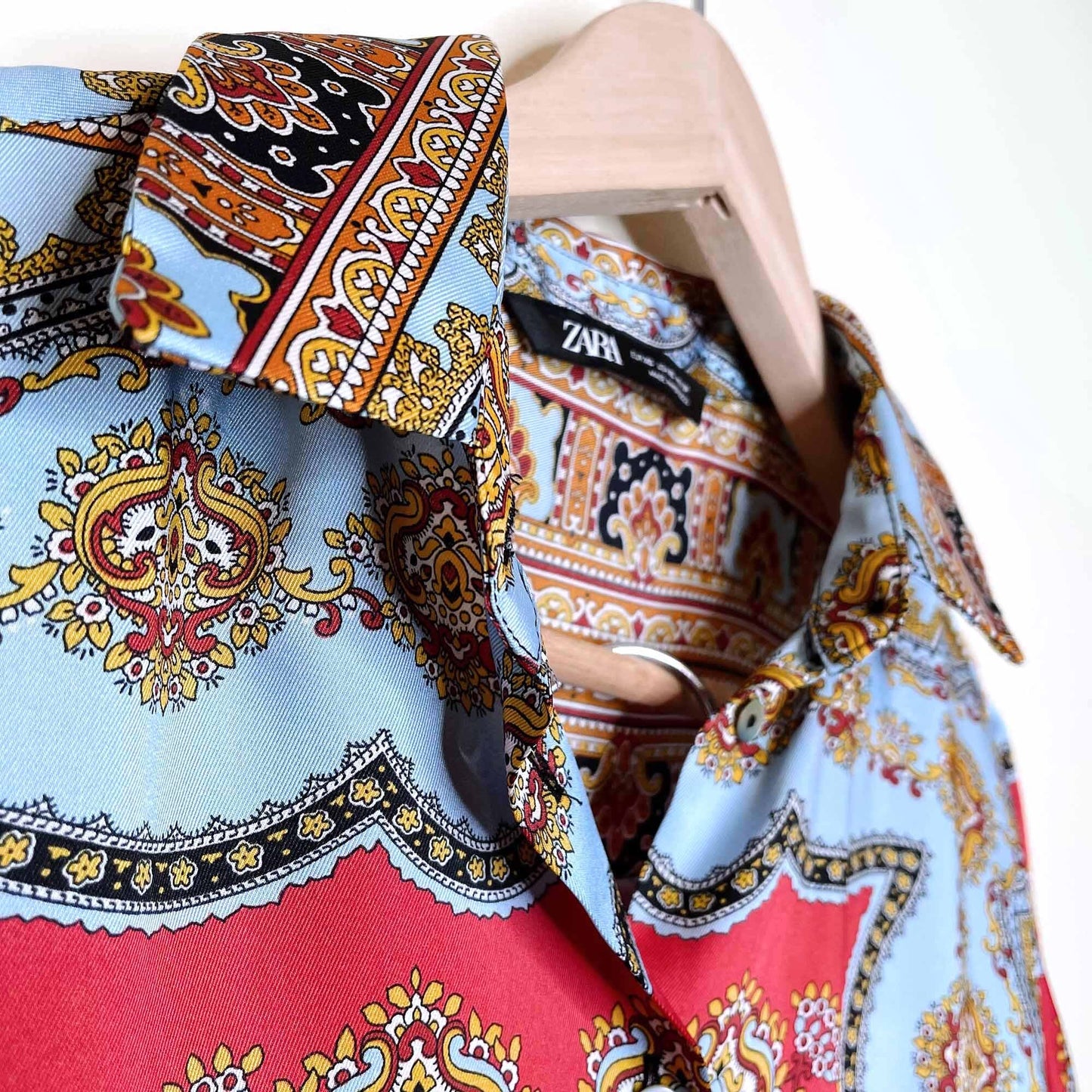 zara scarf print medallion floral satin button down and pants set - size xs