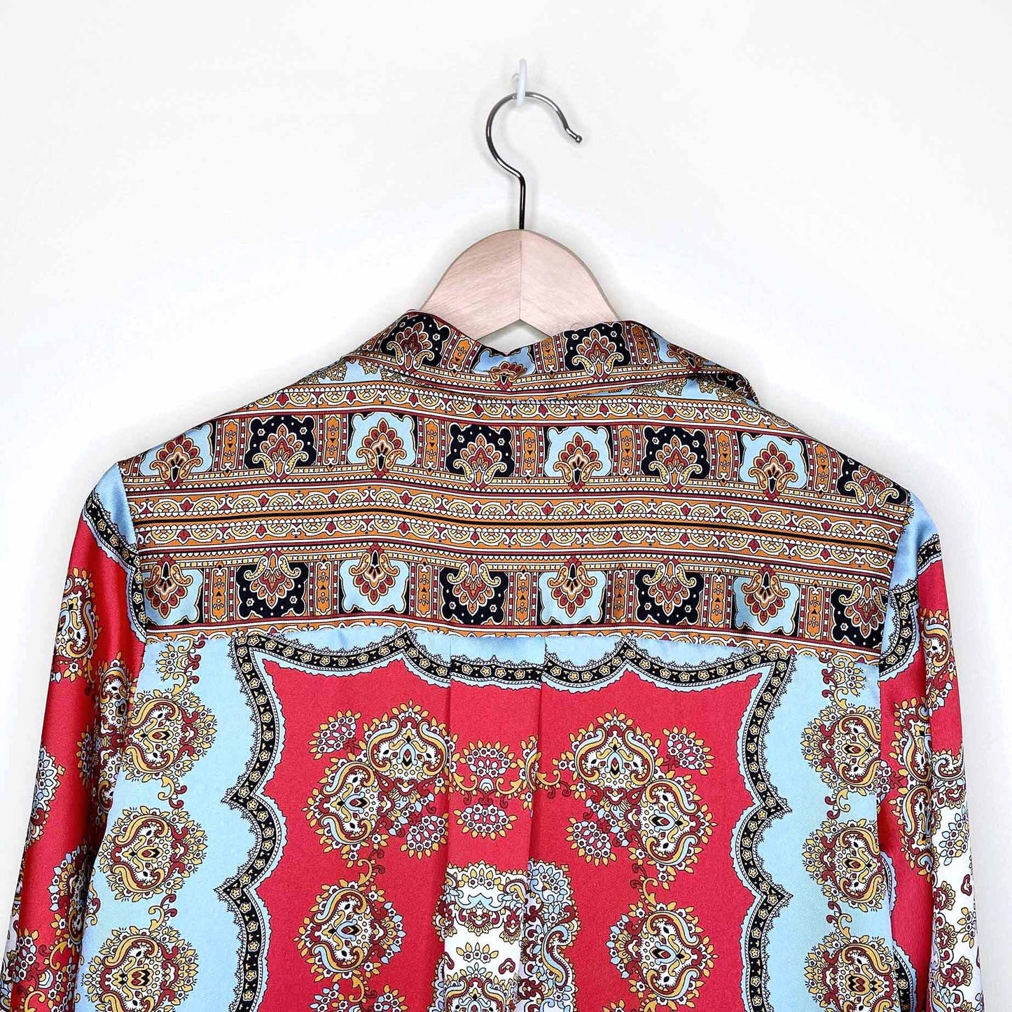 zara scarf print medallion floral satin button down and pants set - size xs