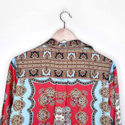 zara scarf print medallion floral satin button down and pants set - size xs