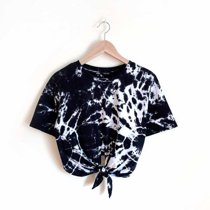 zara tie-dye cropped tie front tee - size small