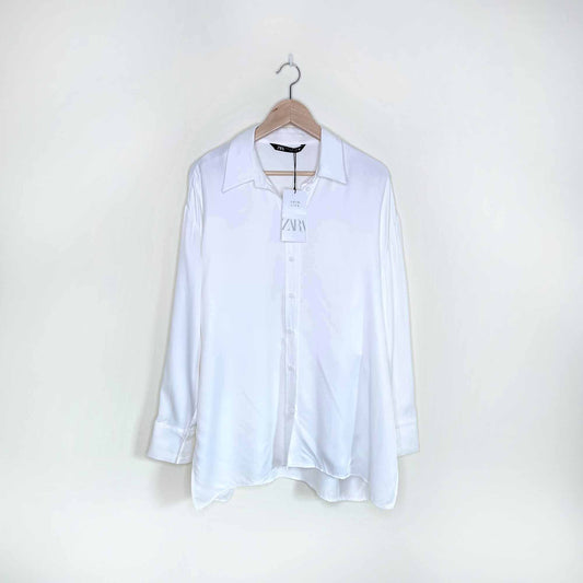 zara oversized white satin button down shirt - size xs
