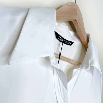 zara oversized white satin button down shirt - size xs