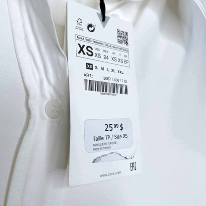 zara oversized white satin button down shirt - size xs